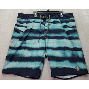Roark Board Short Men Size 34 Blue Tie Dye Polyester Zip Pockets Drawstring Logo